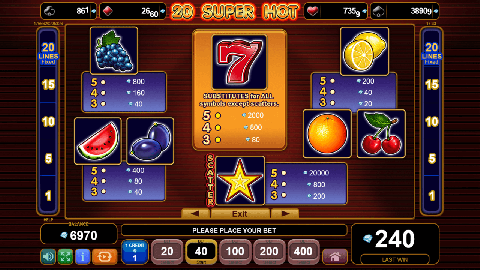 20 Super Hot Slot Paytable