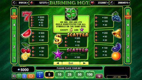 Burning hot slot paytable